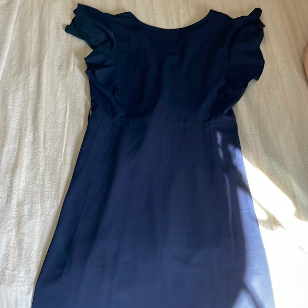 Elegant Navy Blue Dress with Ruffle Sleeves